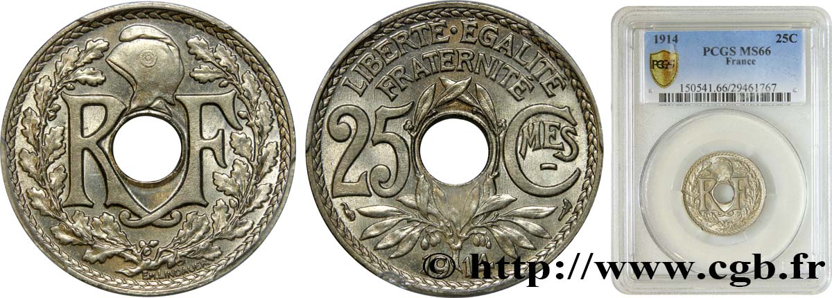 25 centimes Lindauer, Cmes souligné 1914  F.170/2 FDC66 PCGS