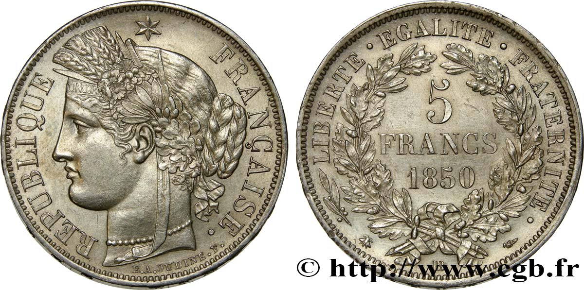 5 francs Cérès, IIe République 1850 Strasbourg F.327/5 SUP60 