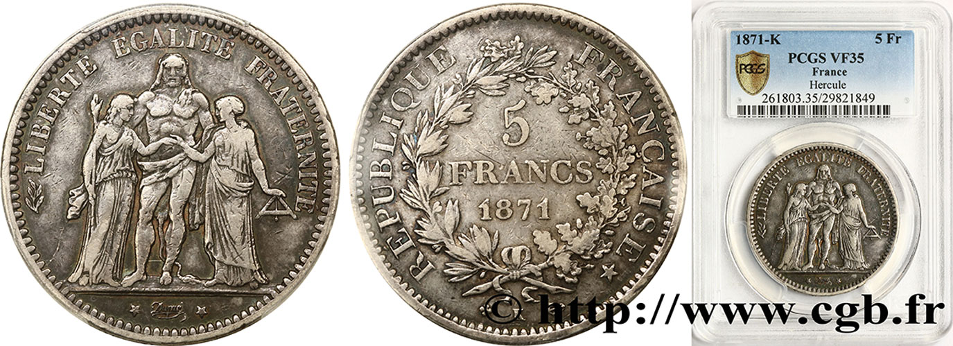 5 francs Hercule 1871 Bordeaux F.334/5 MB35 PCGS