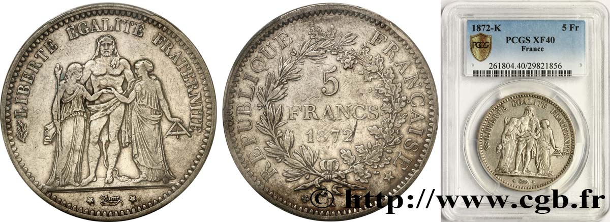 5 francs Hercule 1872 Bordeaux F.334/8 MBC40 PCGS