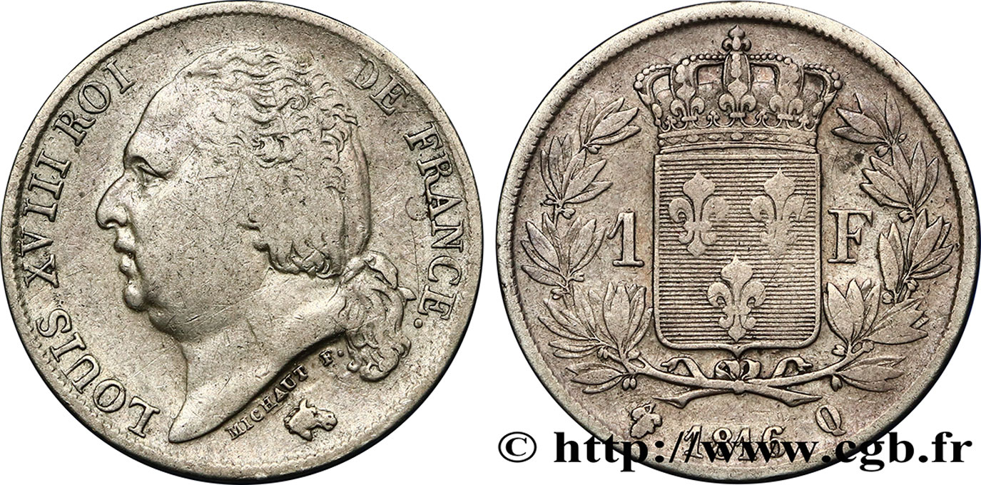 1 franc Louis XVIII 1816 Perpignan F.206/6 TB22 