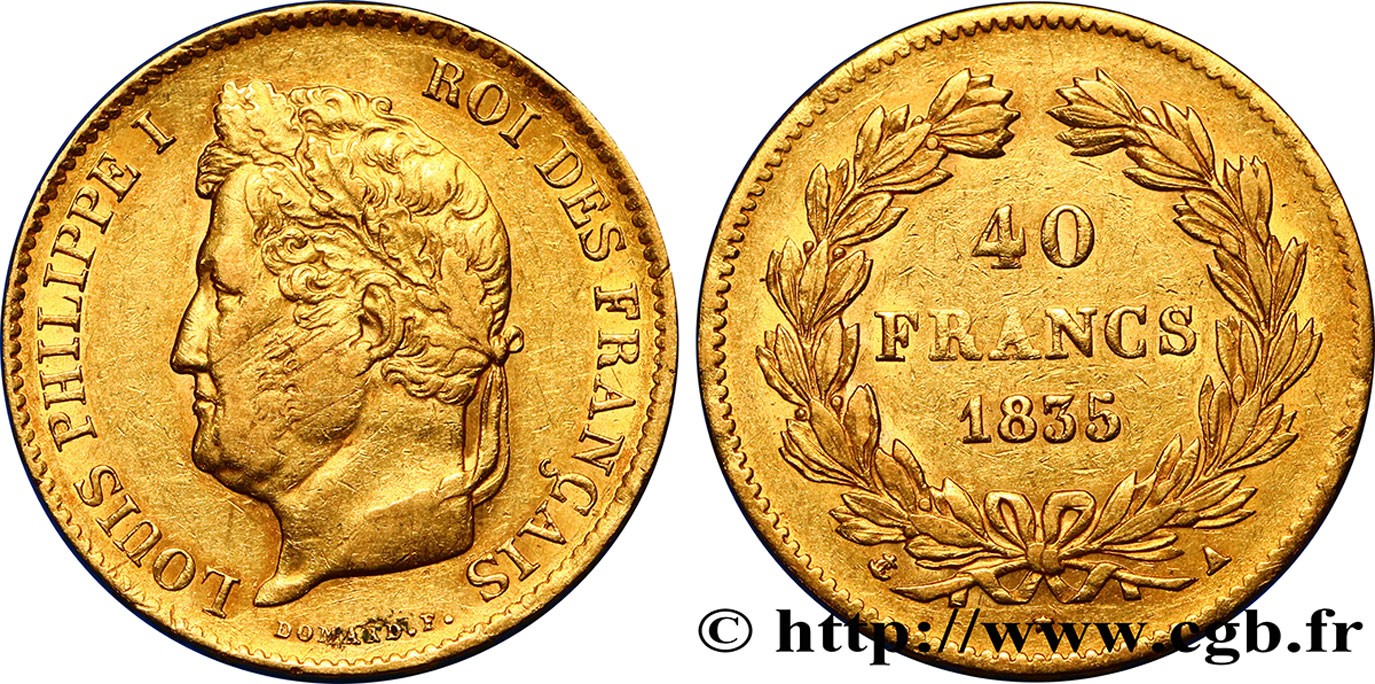 40 francs or Louis-Philippe 1835 Paris F.546/8 MBC40 