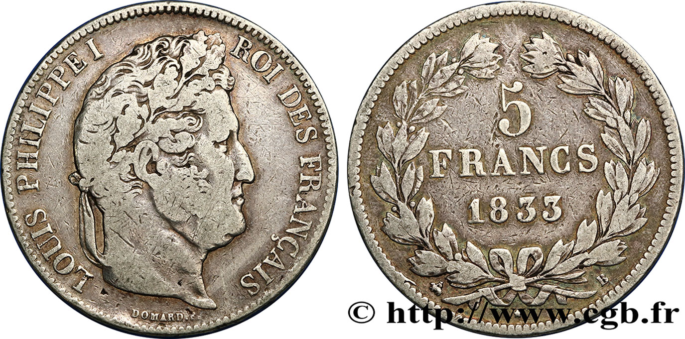 5 francs IIe type Domard 1833 Rouen F.324/15 TB20 