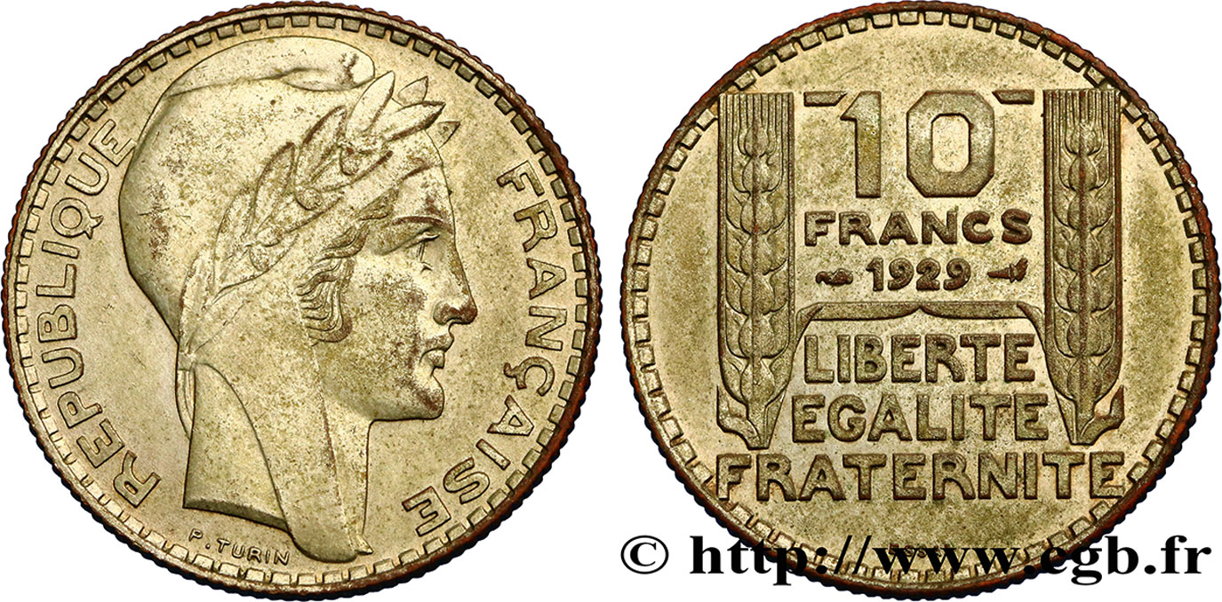 Concours de 10 francs, essai de Turin en bronze-aluminium argenté 1929 Paris GEM.169 2 SUP 