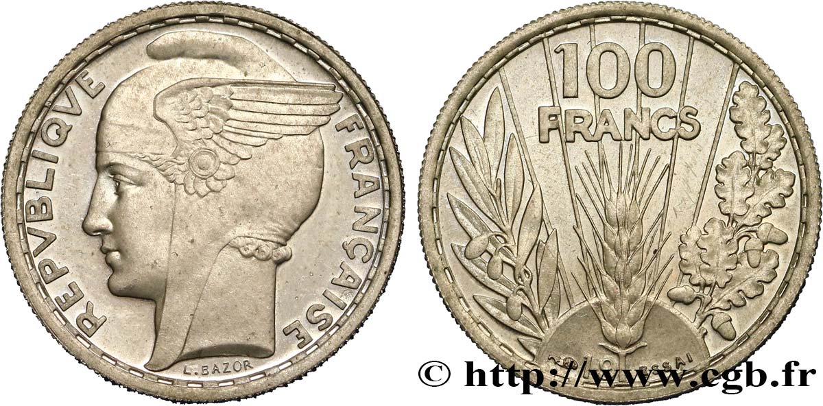 Concours de 100 Francs, essai de Bazor en cupro-nickel 19-- Paris GEM.290 1 fST64 