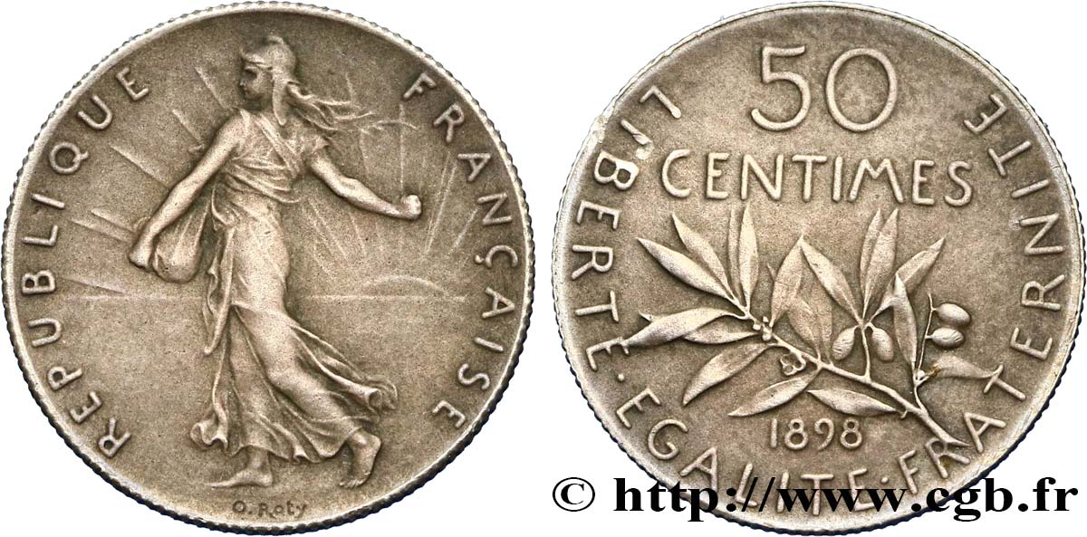 50 centimes Semeuse flan mat 1898  F.190/4 MS60 