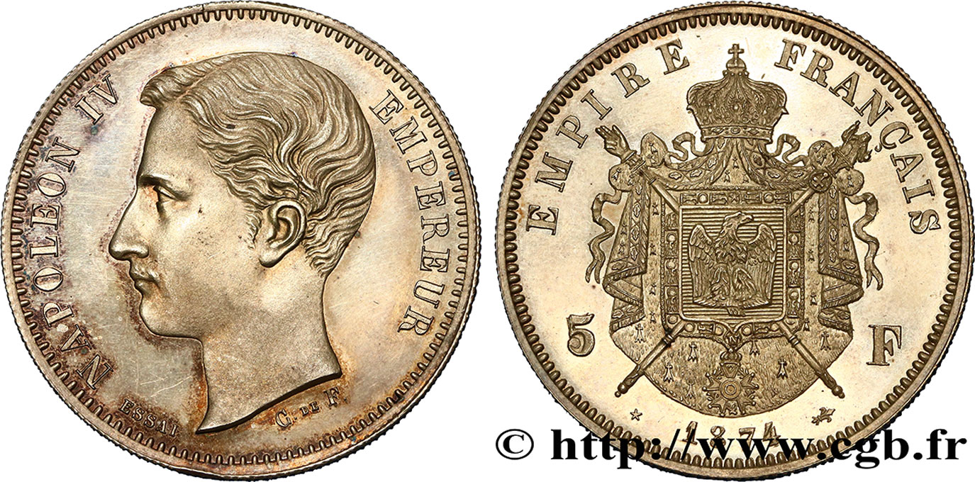 Essai de 5 francs en argent 1874 Bruxelles VG.3760  MS64 