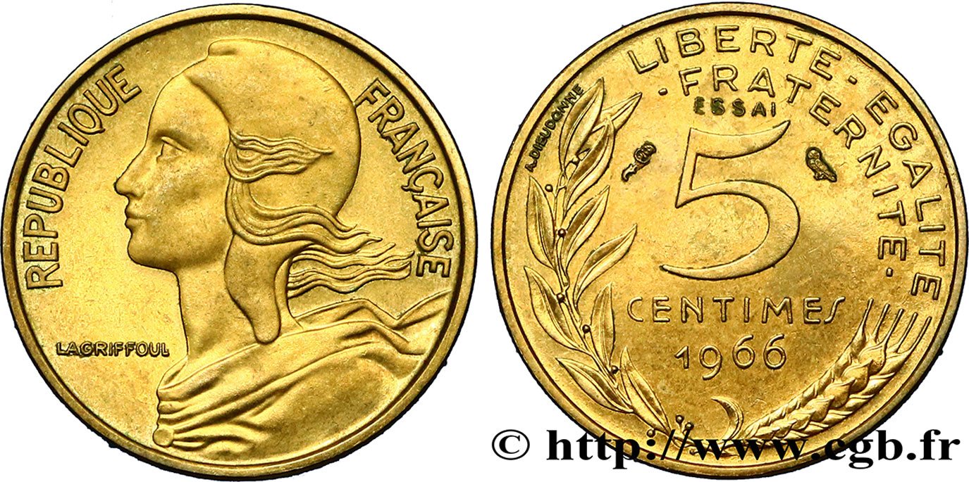 Essai de 5 centimes Marianne 1966 Paris F.125/1 SUP60 