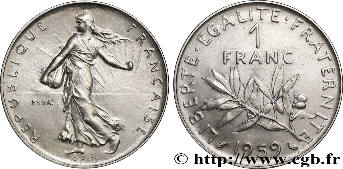 Essai de 1 franc Semeuse, nickel 1959 Paris F.226/3 SPL64 