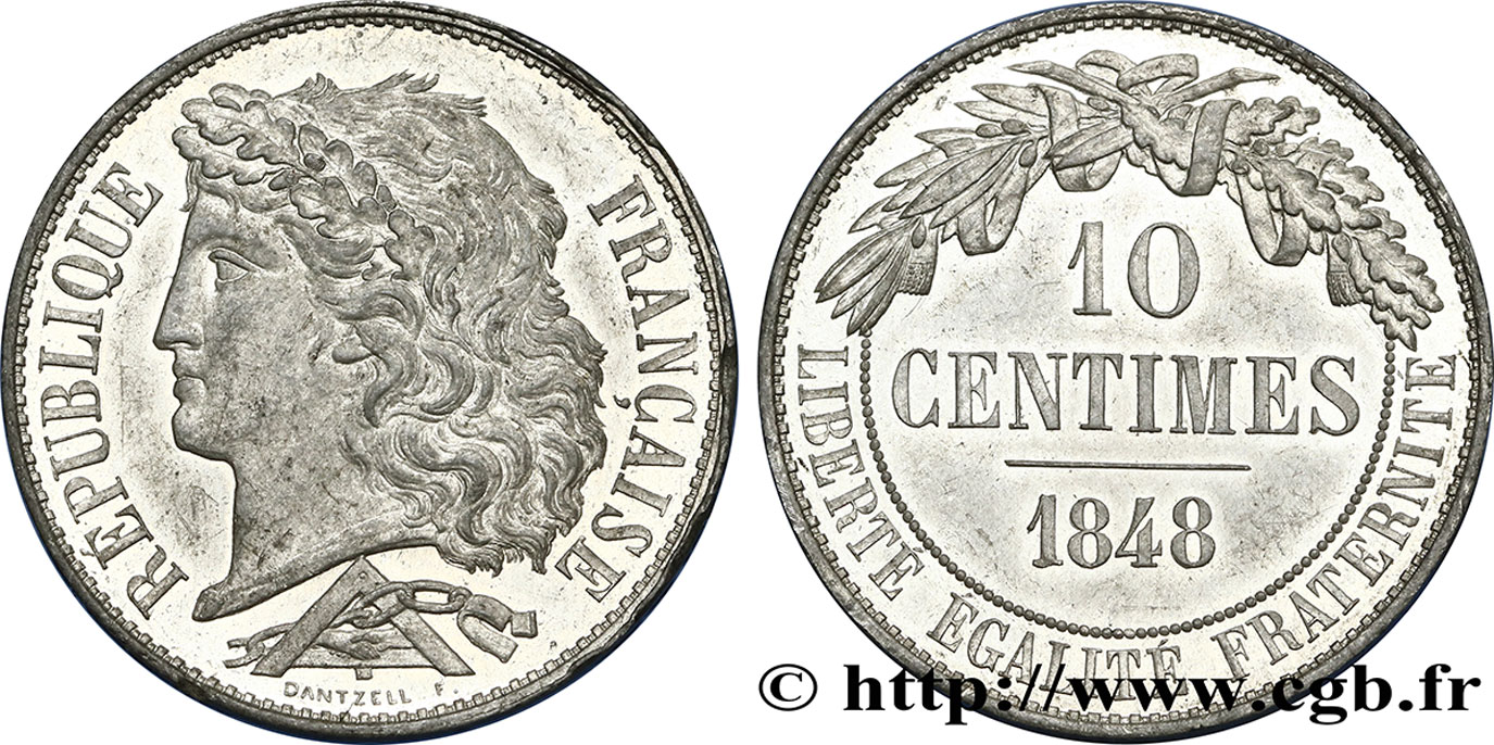Concours de 10 centimes, essai en étain par Dantzell 1848 Paris VG.3135 var. EBC62 