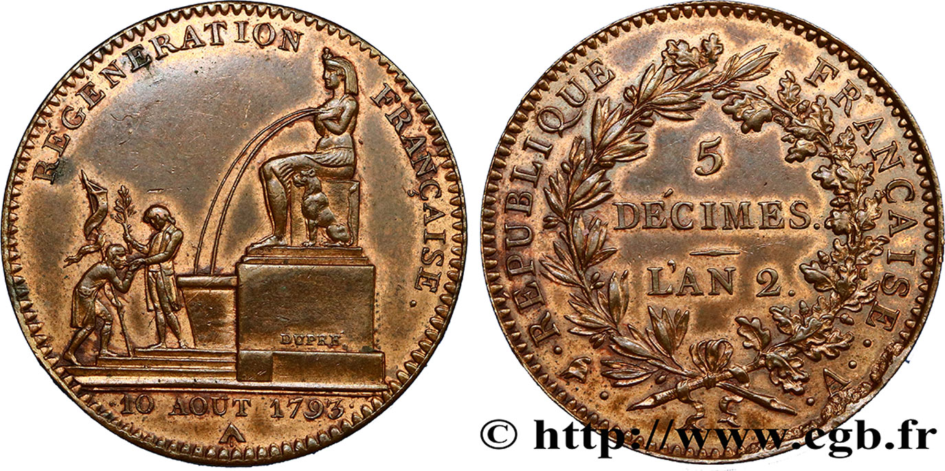 5 décimes, Régénération française 1793 Paris F.172A/1 EBC55 