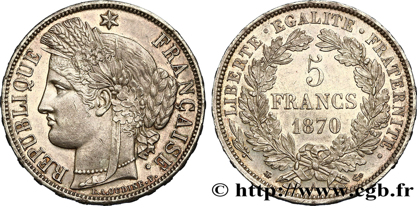 5 francs Cérès, avec légende 1870 Paris F.333/1 SUP55 