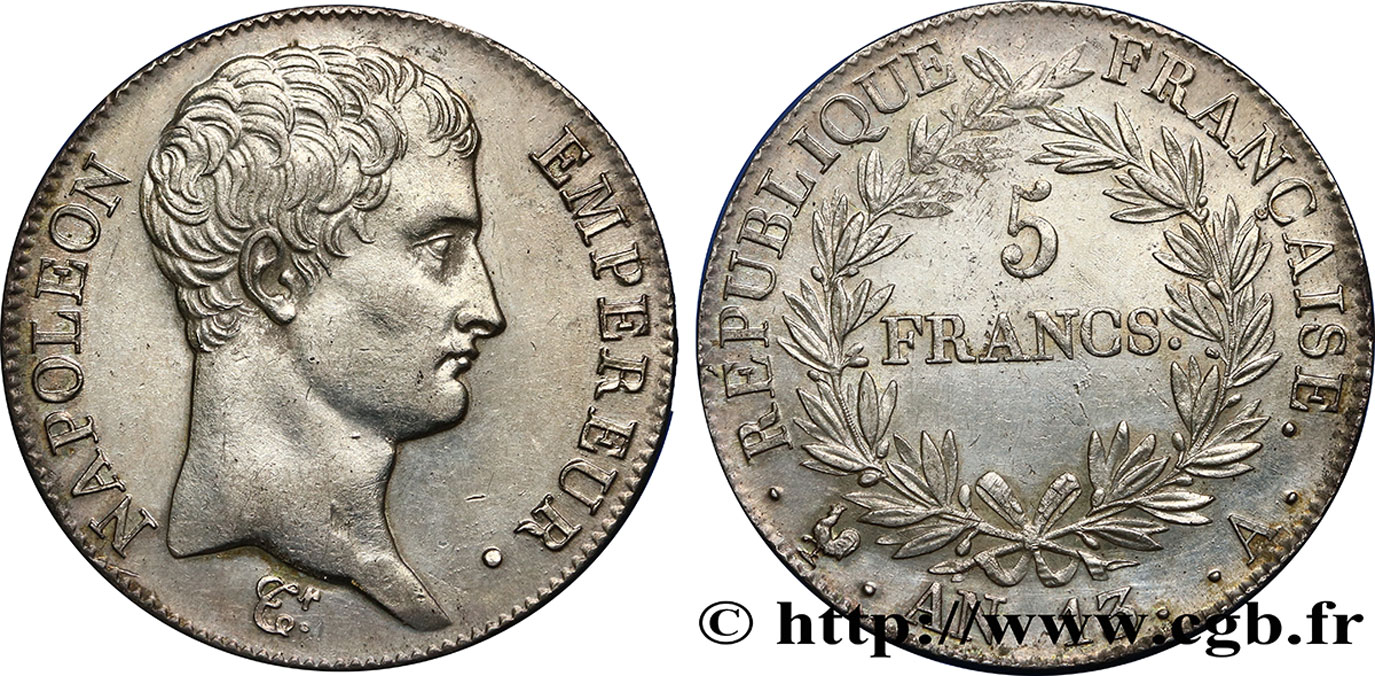 5 francs Napoléon Empereur, Calendrier révolutionnaire 1805 Paris F.303/2 EBC58 