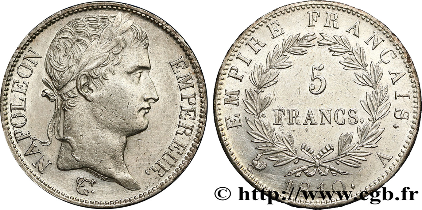5 francs Napoléon Empereur, Empire français 1810 Paris F.307/14 AU55 