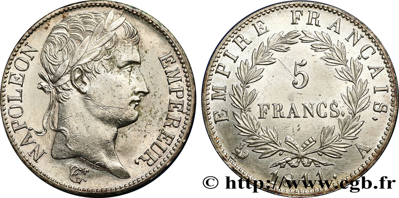 5 francs Napoléon Empereur, Empire français 1811 Paris F.307/27 VZ 