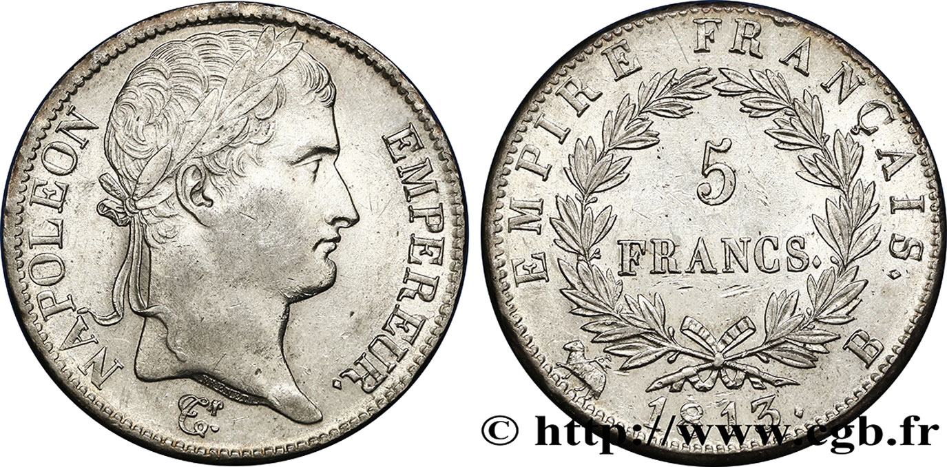5 francs Napoléon Empereur, Empire français 1813 Rouen F.307/59 MBC53 