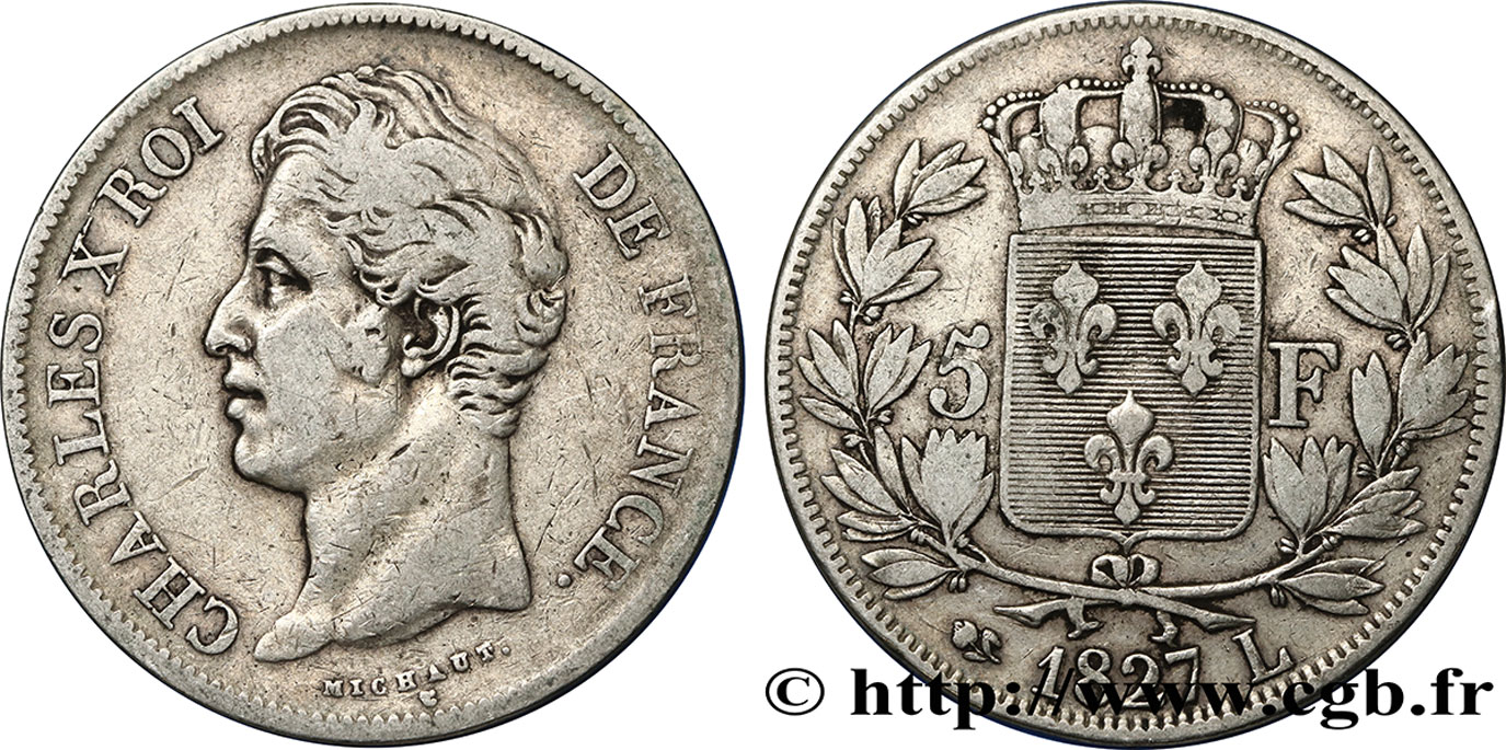 5 francs Charles X, 2e type 1827 Bayonne F.311/8 S30 