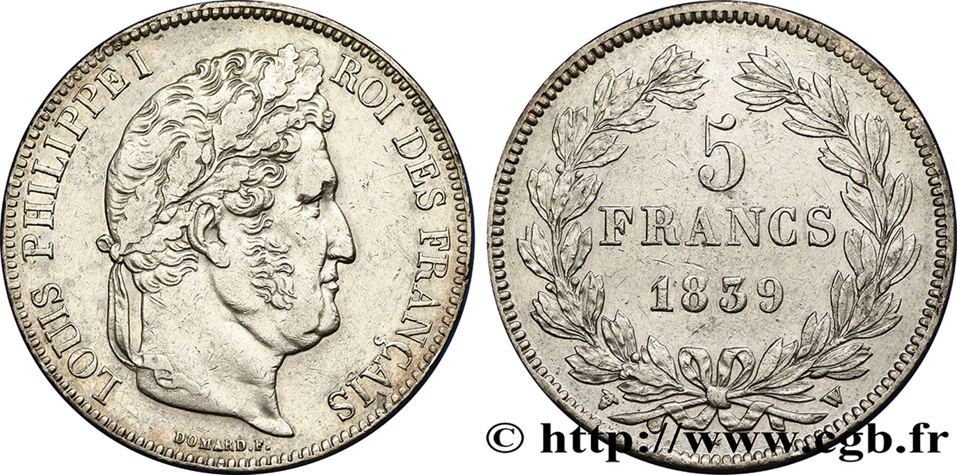 5 francs IIe type Domard 1839 Lille F.324/82 TTB50 