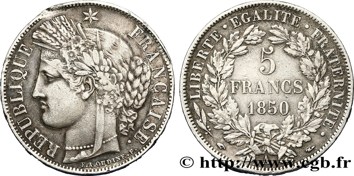 5 francs Cérès, IIe République 1850 Paris F.327/4 TTB40 