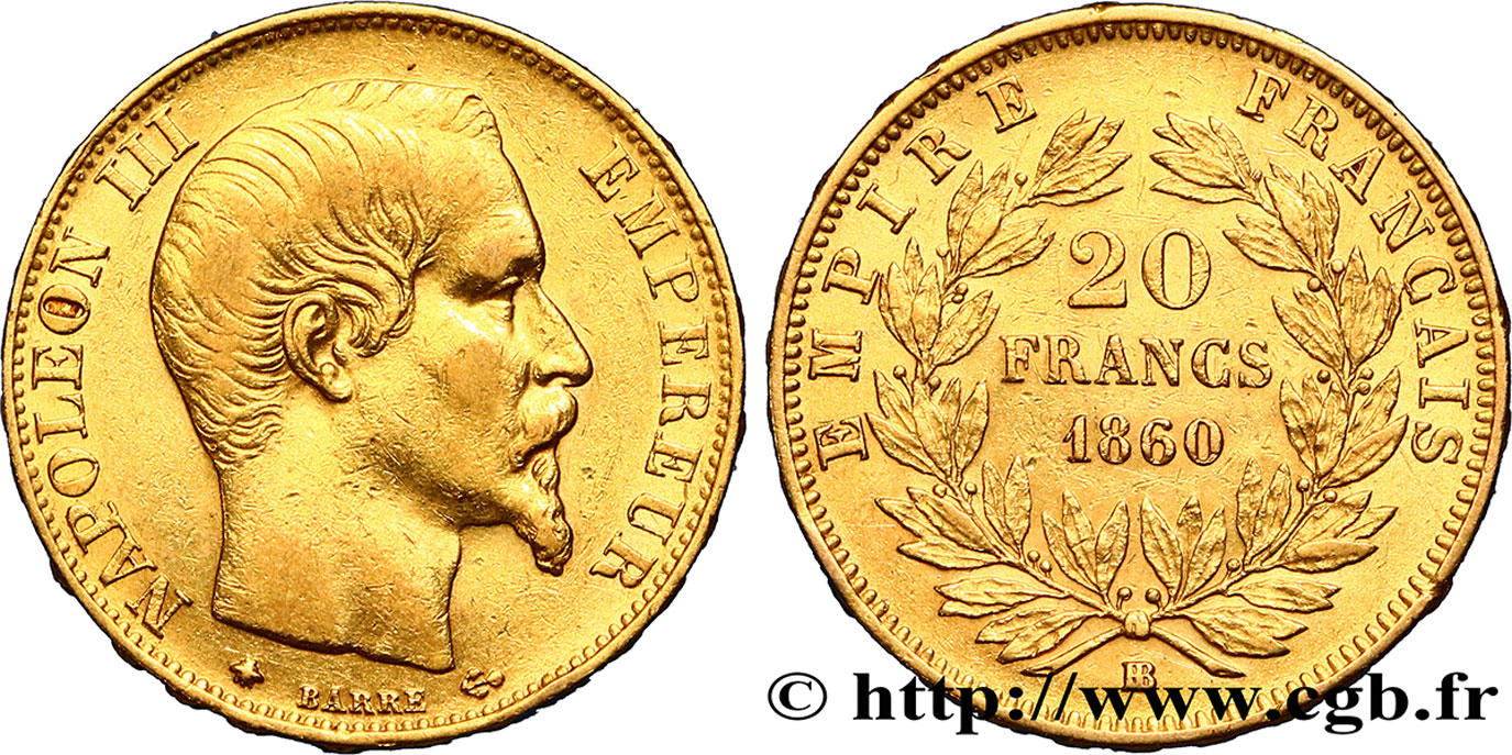 20 francs or Napoléon III, tête nue 1860 Strasbourg F.531/20 TTB42 