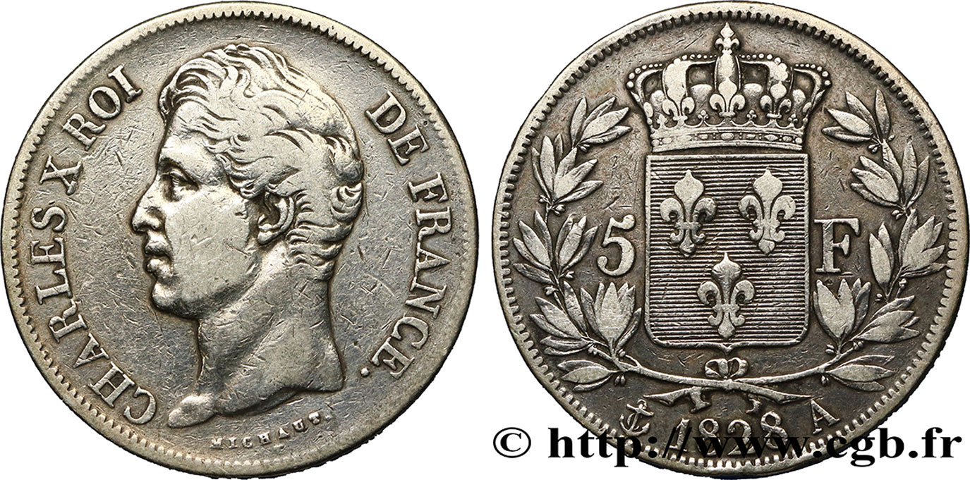 5 francs Charles X, 2e type 1828 Paris F.311/14 MB 