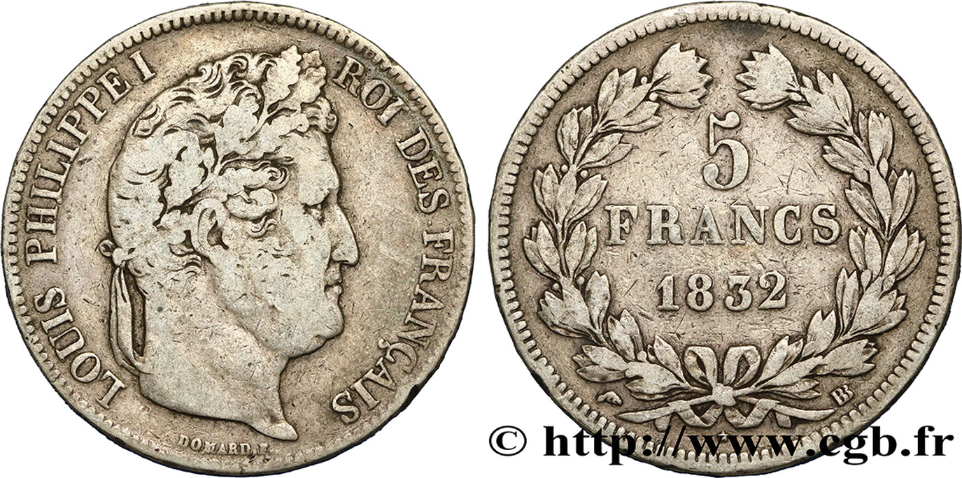 5 francs IIe type Domard 1832 Strasbourg F.324/3 S30 