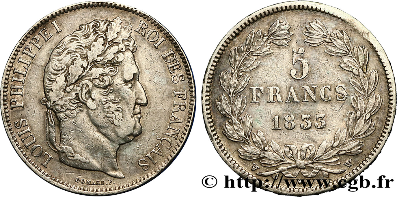 5 francs IIe type Domard 1833 Lille F.324/28 XF45 