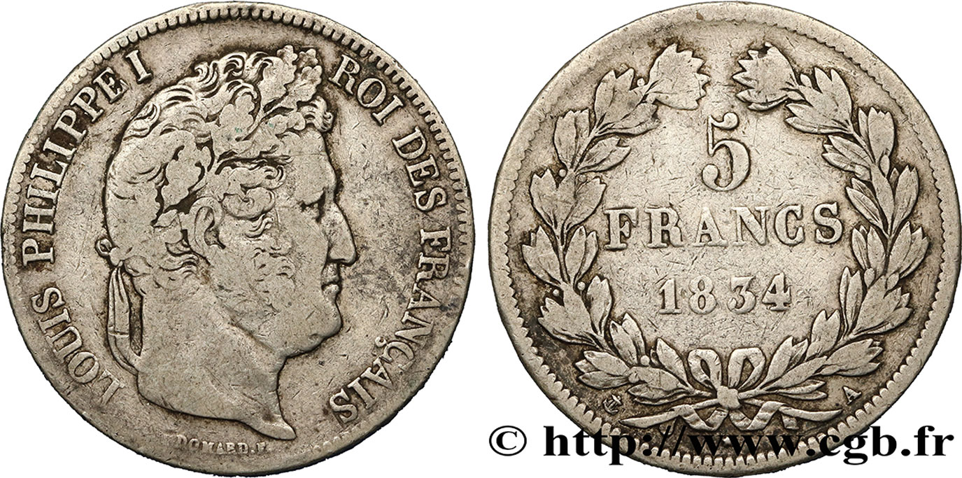 5 francs IIe type Domard 1834 Paris F.324/29 BC20 