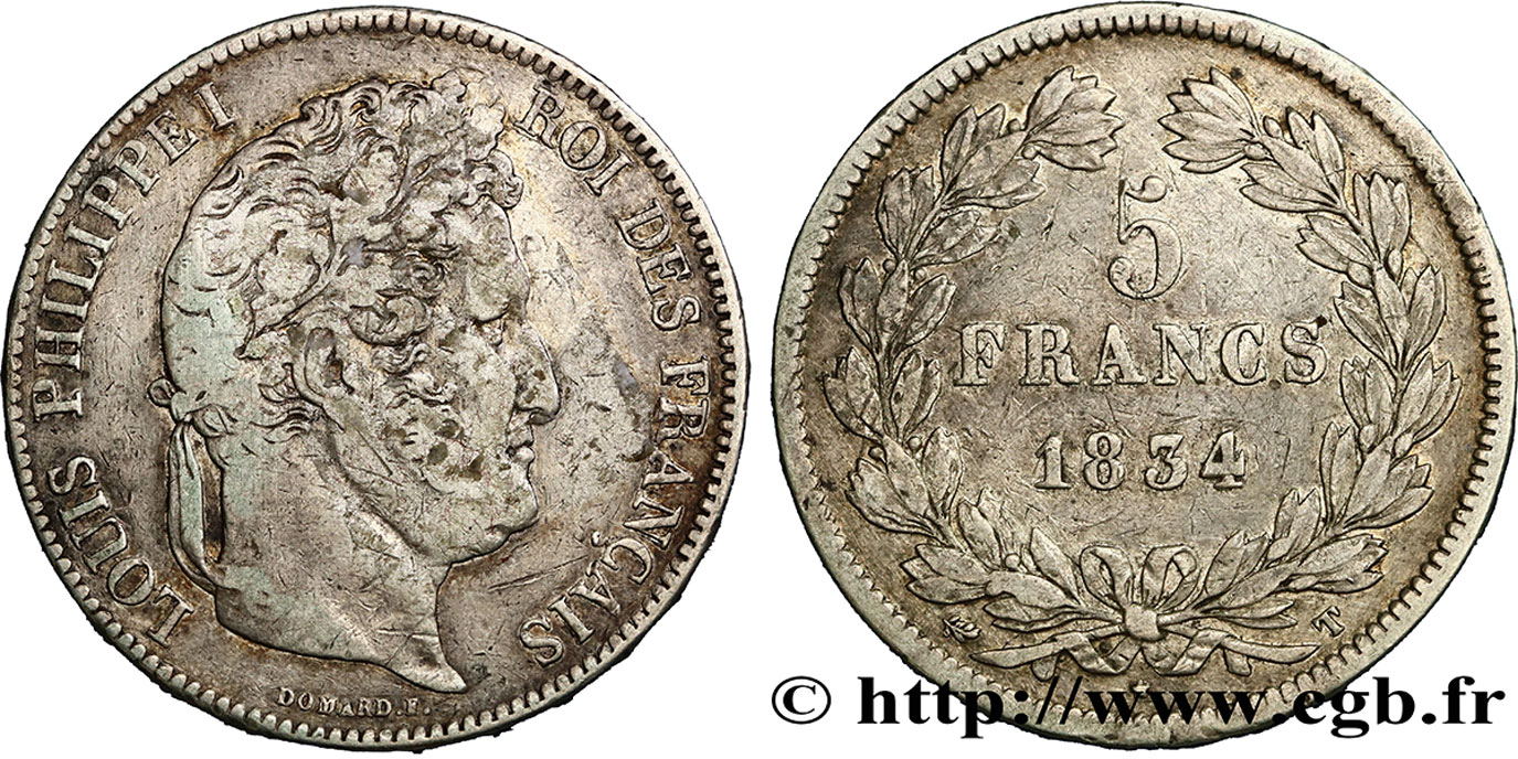 5 francs IIe type Domard 1834 Nantes F.324/40 VF25 