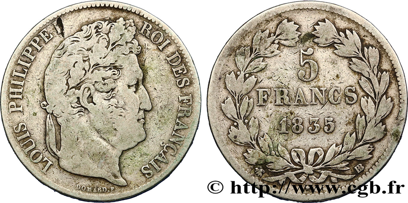 5 francs IIe type Domard 1835 Strasbourg F.324/44 TB20 
