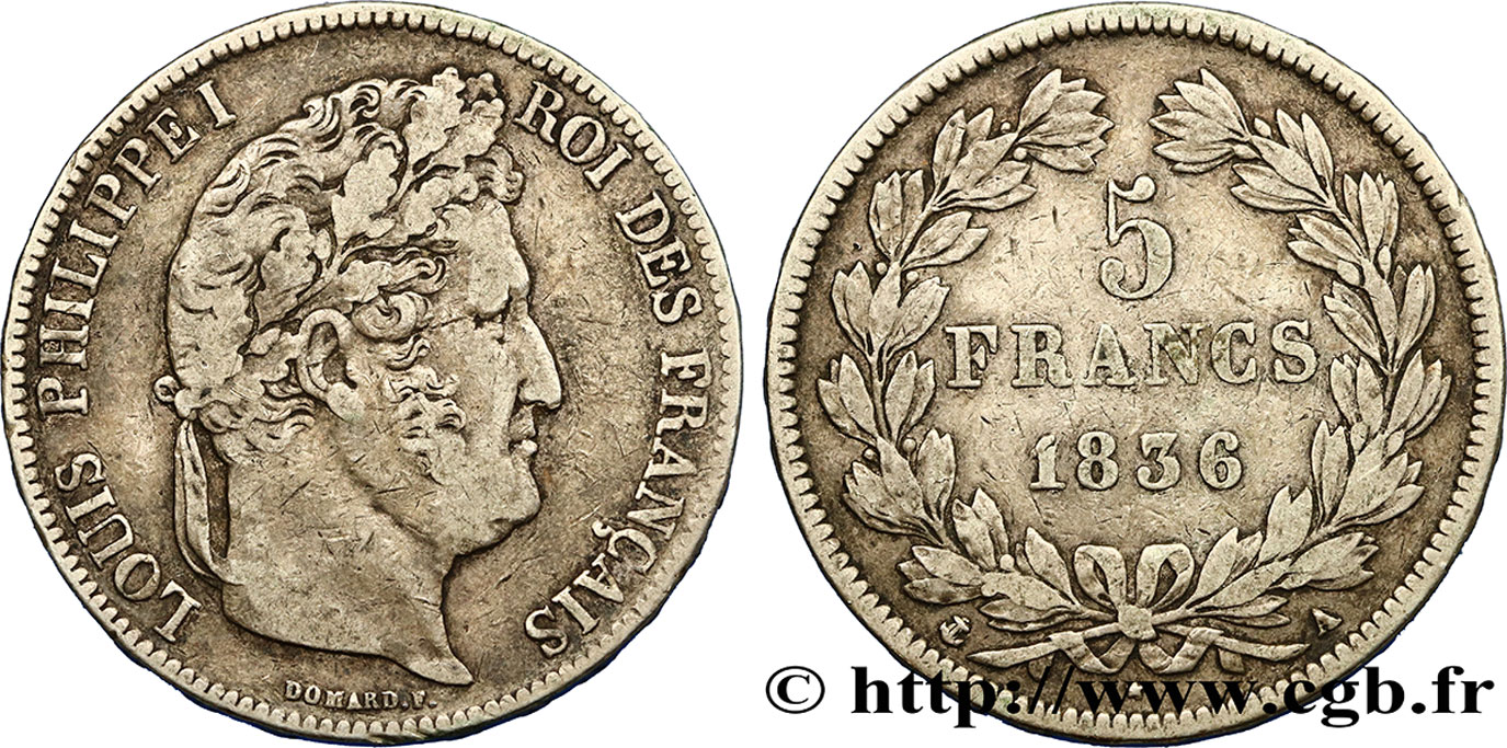 5 francs IIe type Domard 1836 Paris F.324/53 S35 