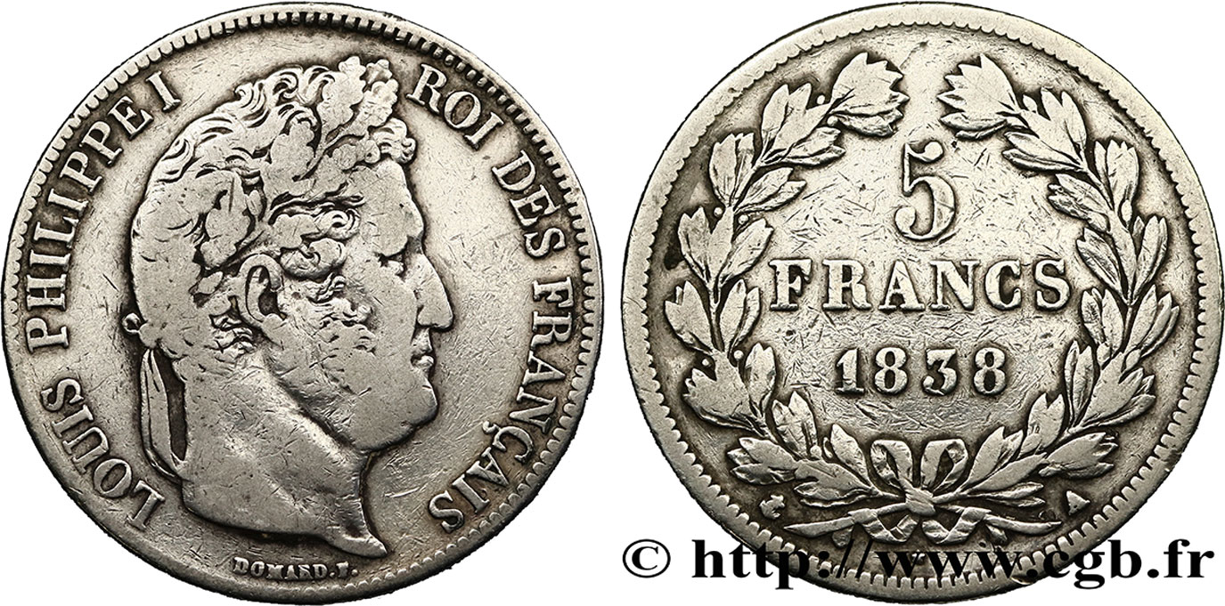 5 francs IIe type Domard 1838 Paris F.324/68 TB 