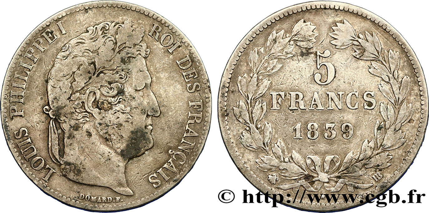 5 francs IIe type Domard 1839 Strasbourg F.324/77 VF30 