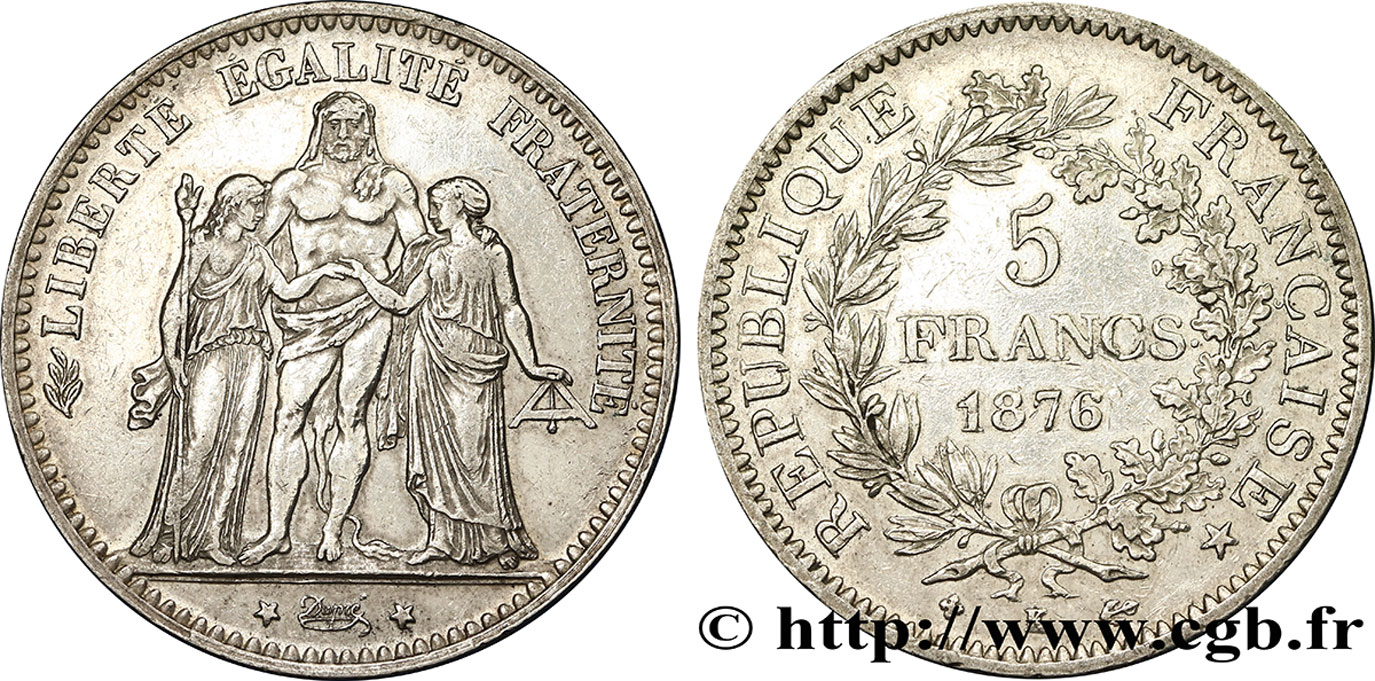 5 francs Hercule 1876 Bordeaux F.334/18 VF 