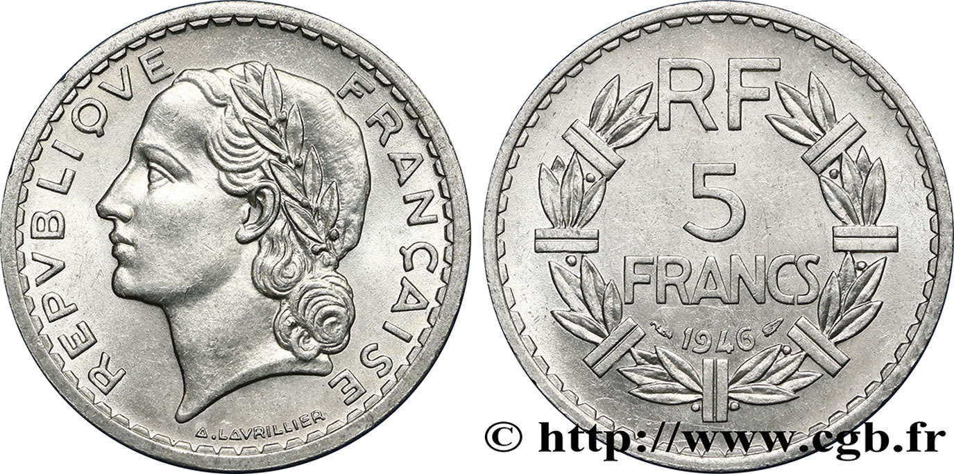 5 francs Lavrillier, aluminium 1946  F.339/6 EBC60 