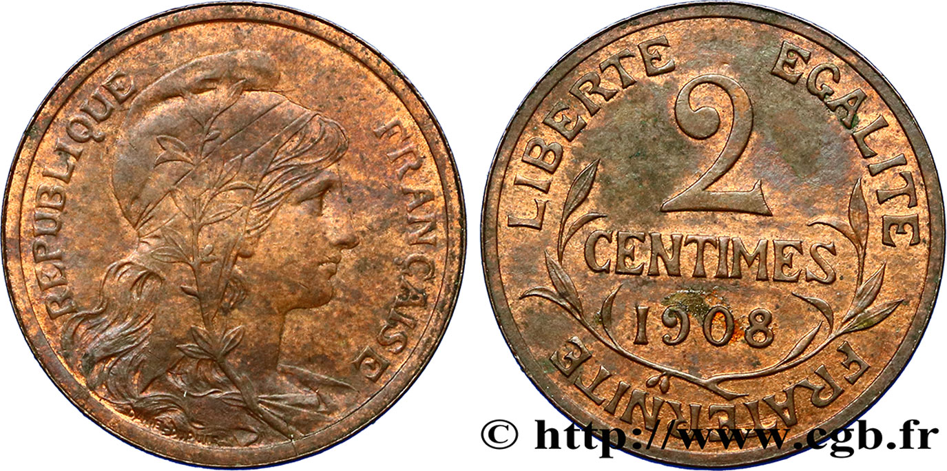 2 centimes Daniel-Dupuis 1908 Paris F.110/11 TTB54 