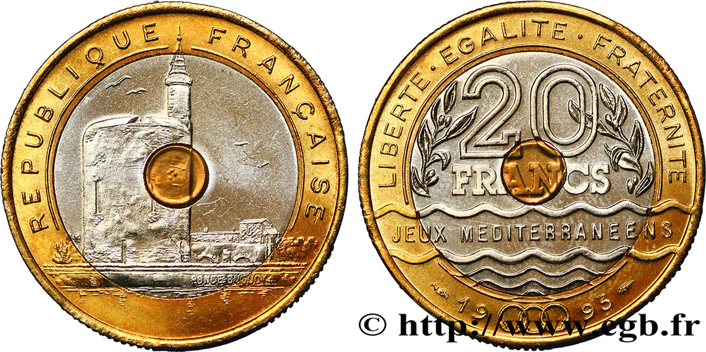 20 francs Jeux Méditerranéens 1993 Pessac F.404/2 MS63 