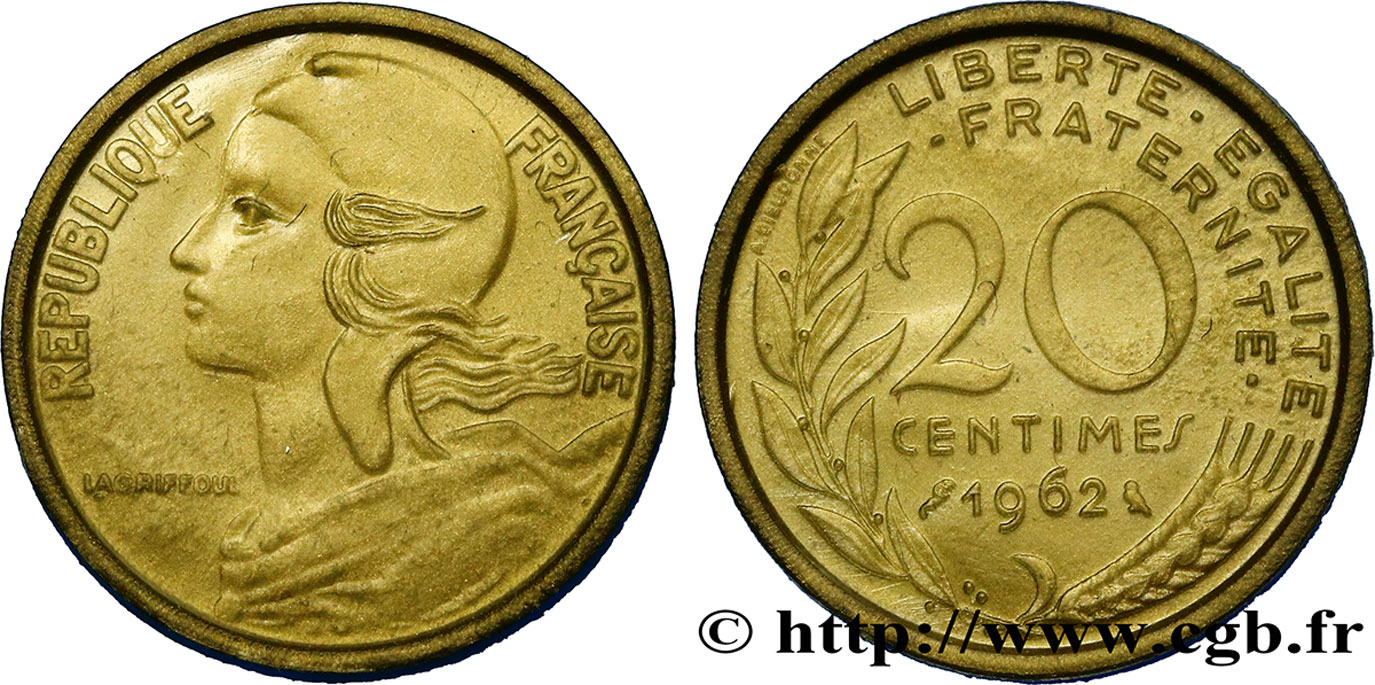 Pièce scolaire de 20 centimes Marianne, plastique 1962 Paris F.156/2 var. MS 