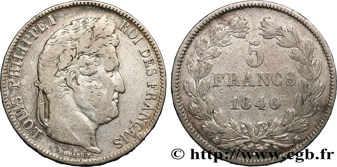 5 francs IIe type Domard 1840 Bordeaux F.324/87 VF25 