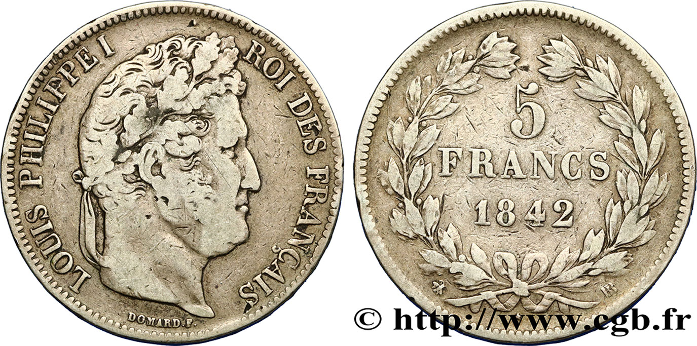 5 francs IIe type Domard 1842 Strasbourg F.324/97 VF25 