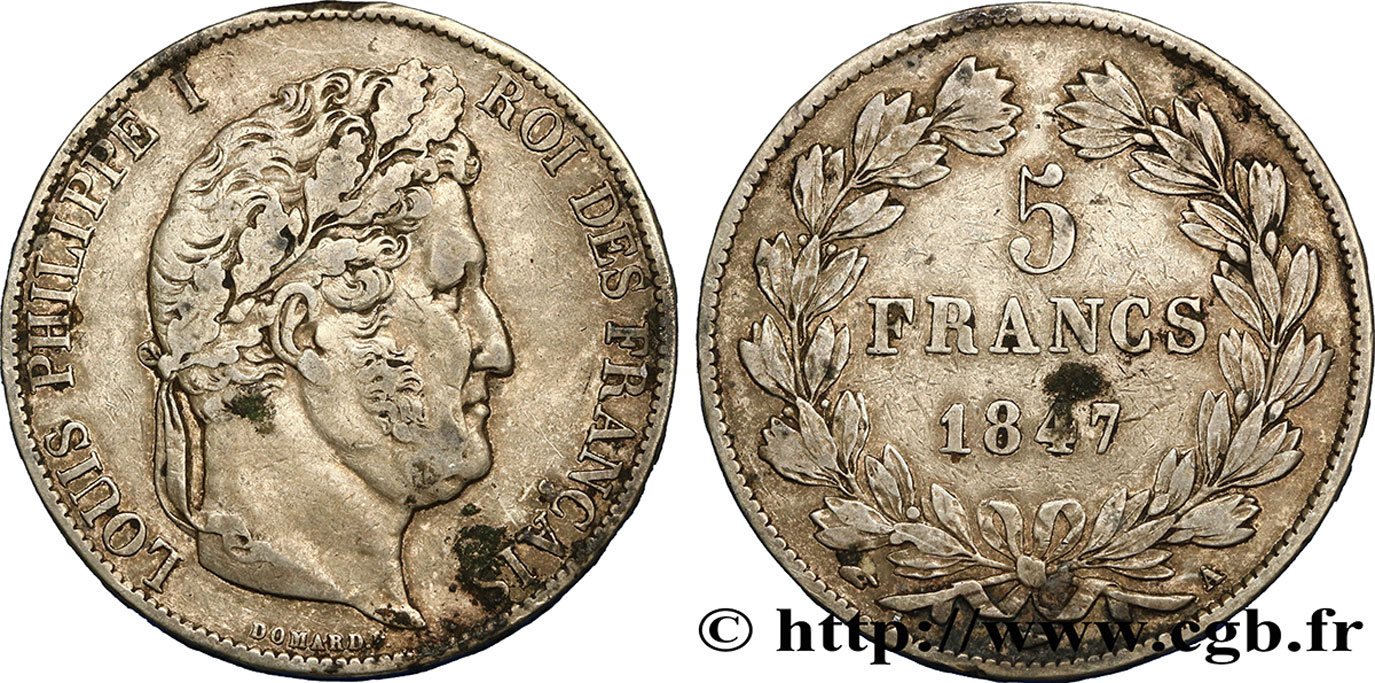 5 francs IIIe type Domard 1847 Paris F.325/14 TTB42 