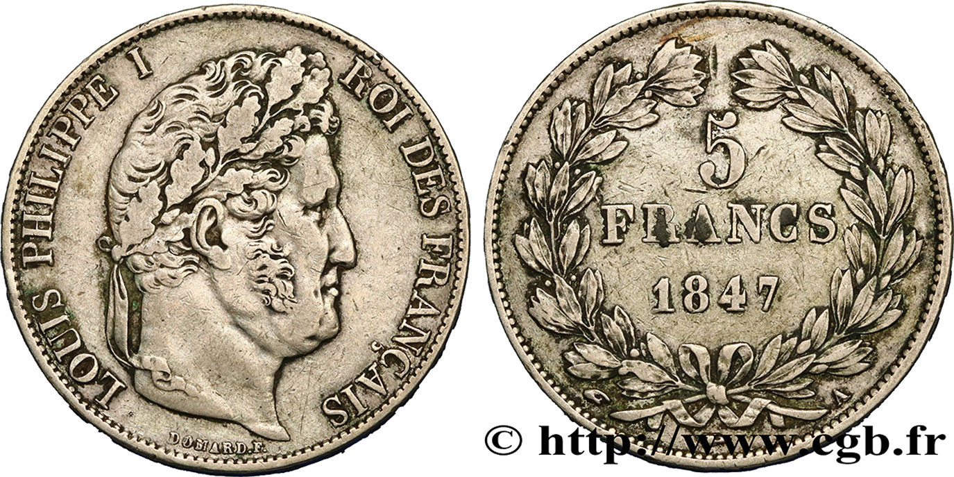 5 francs IIIe type Domard 1847 Paris F.325/14 XF42 