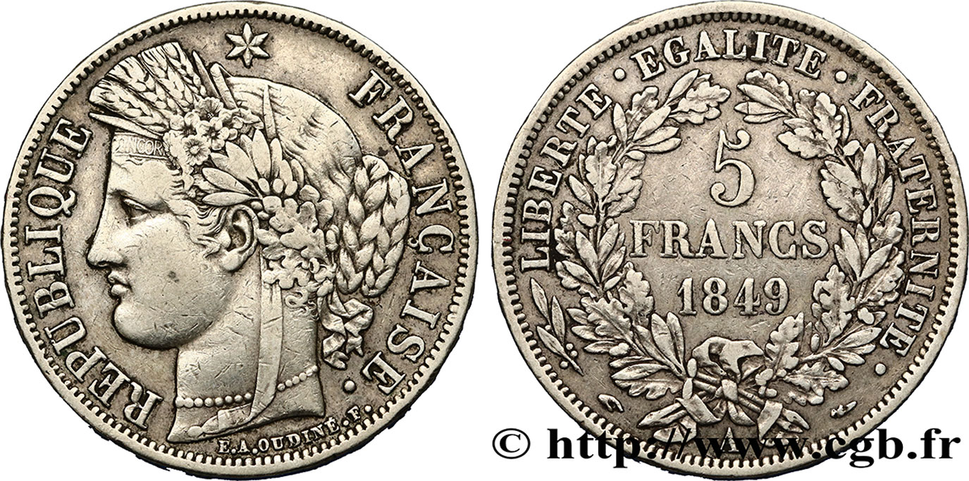 5 francs Cérès, IIe République 1849 Paris F.327/1 XF45 
