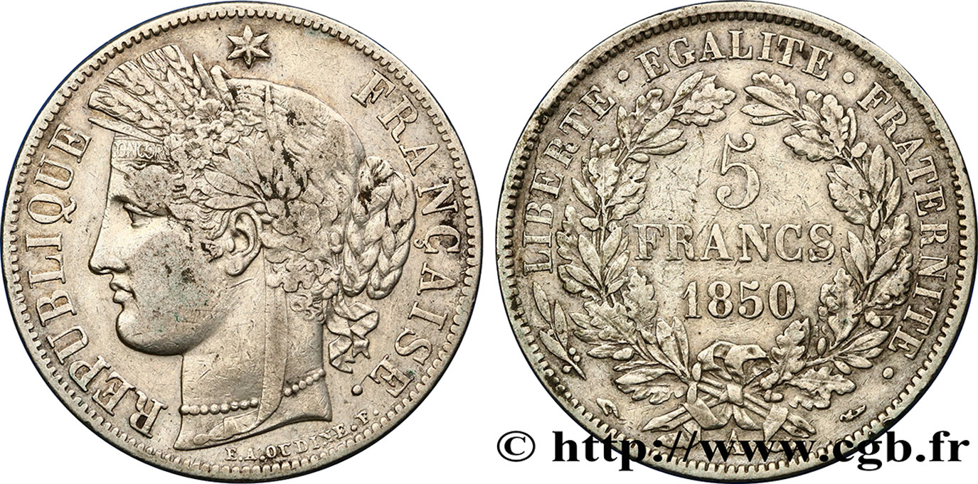 5 francs Cérès, IIe République 1850 Paris F.327/4 MBC45 
