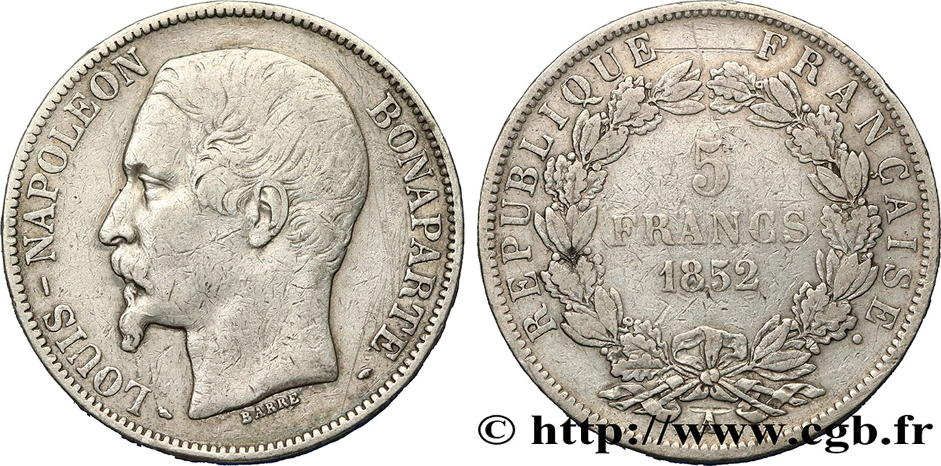 5 francs Louis-Napoléon, 1er type 1852 Paris F.329/1 TB25 