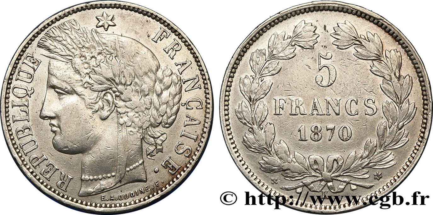 5 francs Cérès, sans légende 1870 Bordeaux F.332/5 S35 