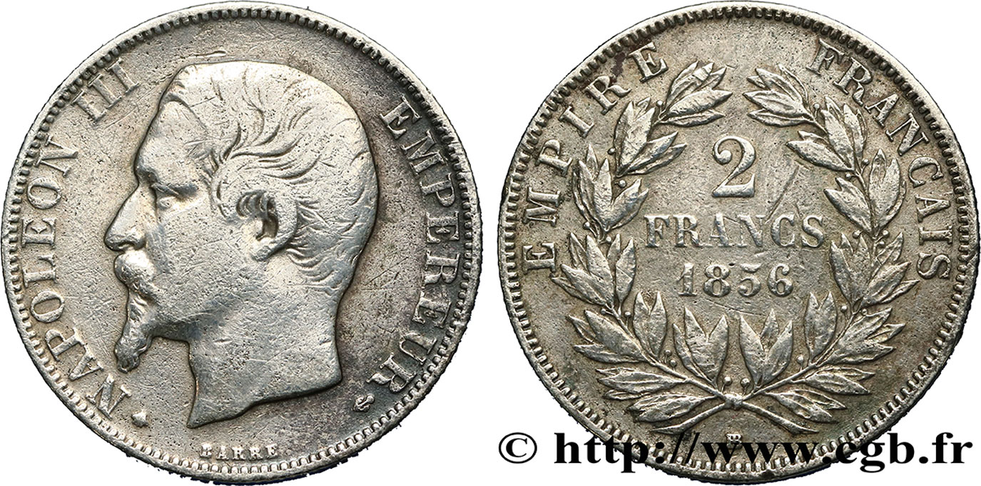 2 francs Napoléon III, tête nue, petit BB 1856 Strasbourg F.262/7 BC 