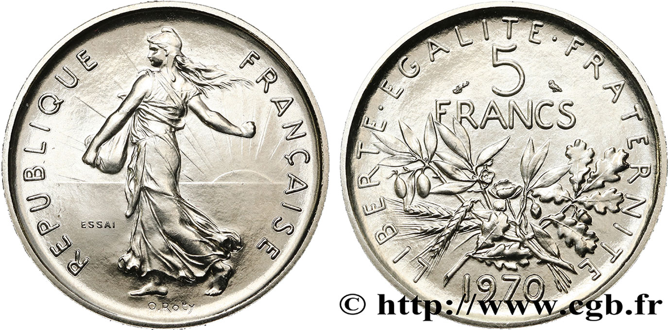 Essai de 5 francs Semeuse, nickel 1970 Paris F.341/1 FDC65 