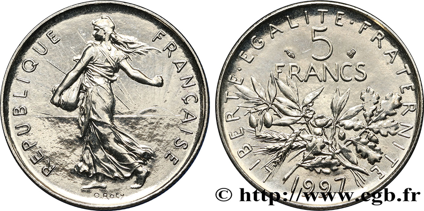 5 francs Semeuse, nickel, BU (Brillant Universel) 1997 Pessac F.341/33 MS64 