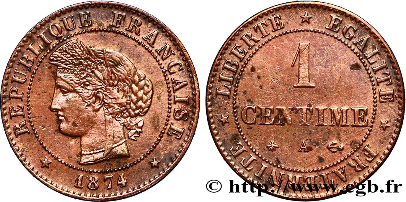 1 centime Cérès 1874 Paris F.104/3 XF48 